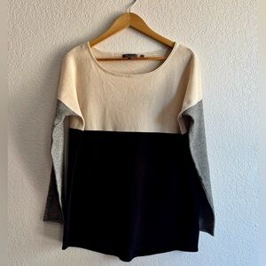 Vince Colorblock Cream Gray & Black Wool Cashmere Knit Sweater